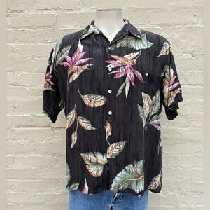 Vintage Tori Richard Floral Black Hawaiian Shirt